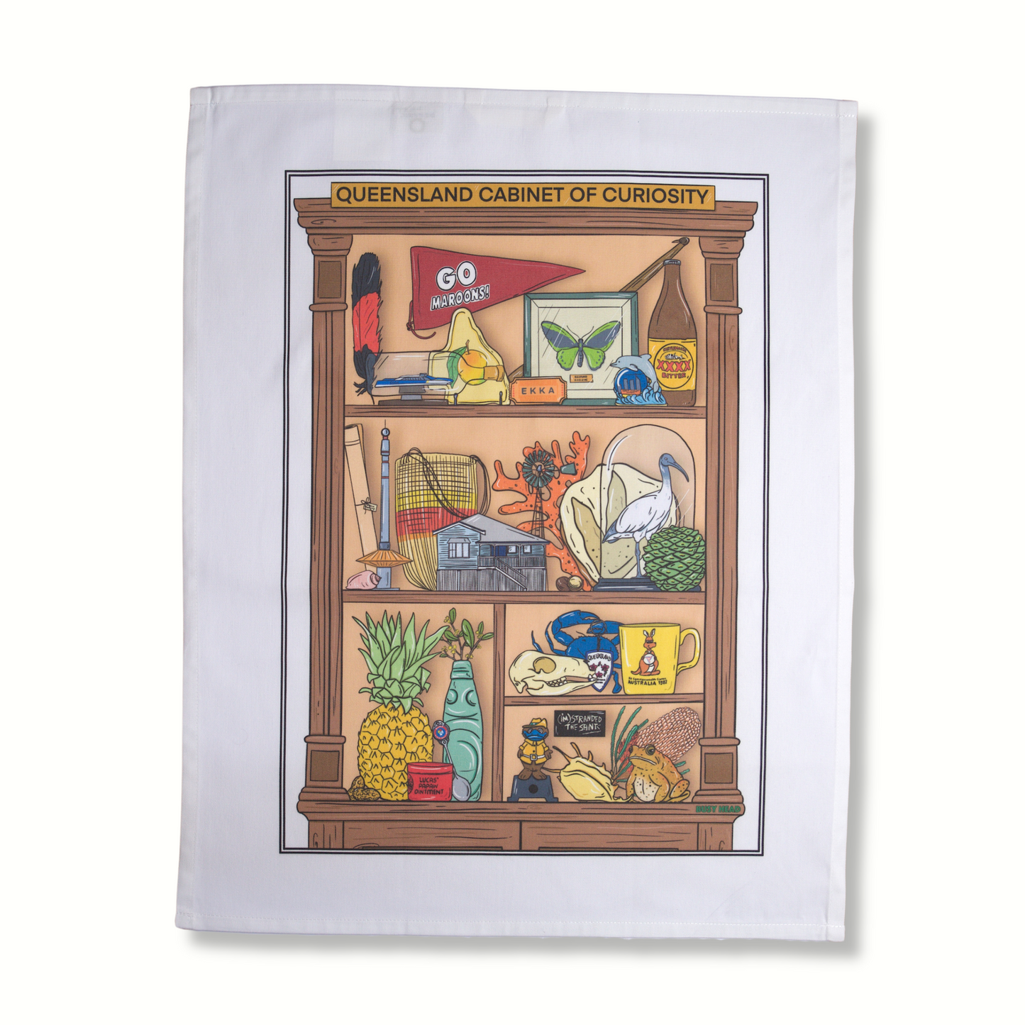 Queensland Cabinet of Curiosity Tea Towel
