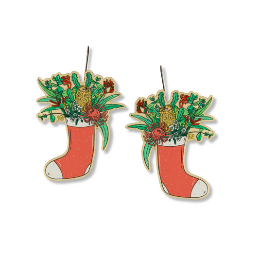 Festive Australian Floral Stocking Dangle Earrings