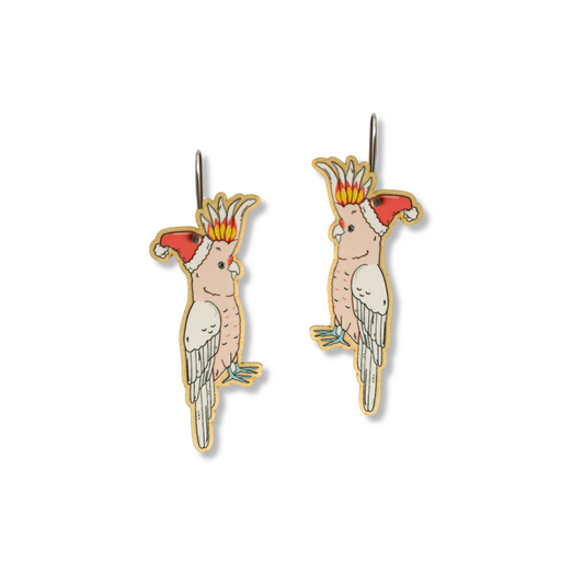 Festive Pink Cockatoo Dangle Earrings