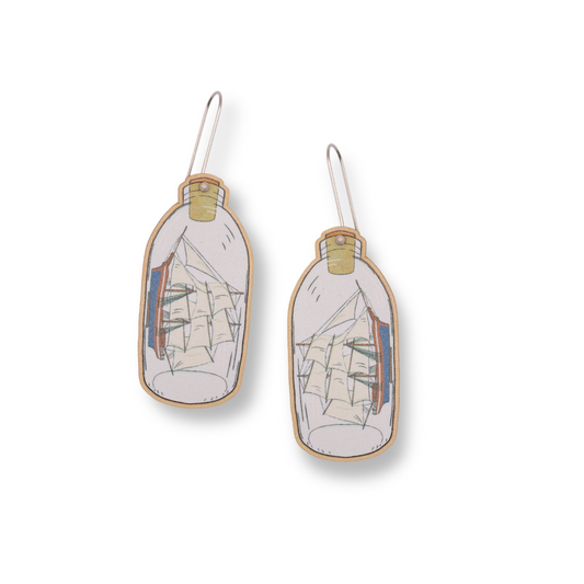 Ship in a Bottle Dangle Earrings